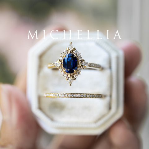 [Alessandra] Art Deco Oval Engagement Ring in Blue Sapphire Women's Ring michelliafinejewelry   