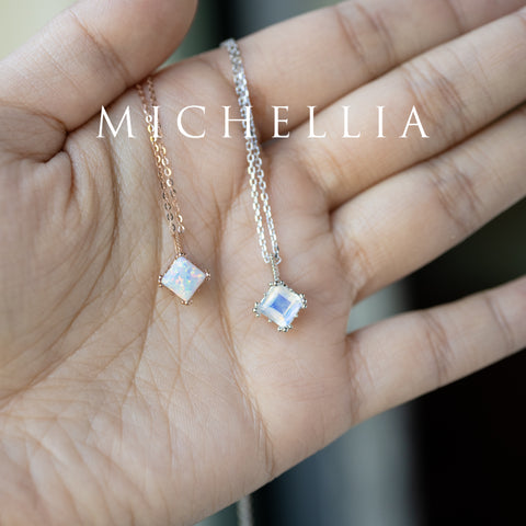 [Astoria] Fluer De Lis Princess Cut Necklace in Moonstone Necklace michelliafinejewelry   