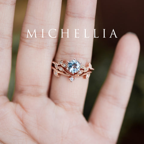 [Dahlia] Petite Floral Engagement Ring in Emerald Women's Ring michelliafinejewelry