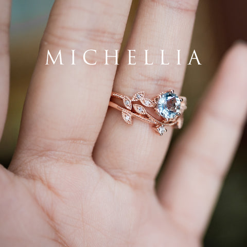 [Dahlia] Petite Floral Engagement Ring in Aquamarine Women's Ring michelliafinejewelry   