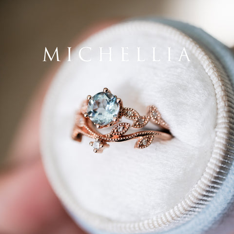 [Dahlia] Petite Floral Engagement Ring in Emerald Women's Ring michelliafinejewelry