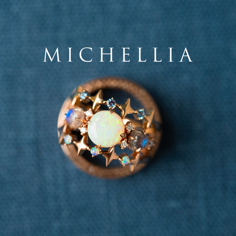 [Celestine] Interstellar Three Stone Ring in Australian Opal, Moonstone, and Labradorite Women's Ring michelliafinejewelry