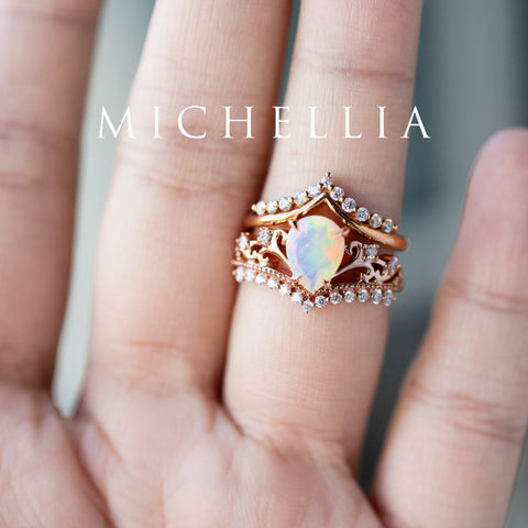 [Francesca] Heirloom Crown Pear Engagement Engagement Ring in Opal