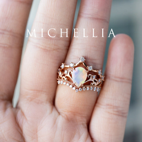 [Francesca] Heirloom Crown Pear Engagement Engagement Ring in Opal