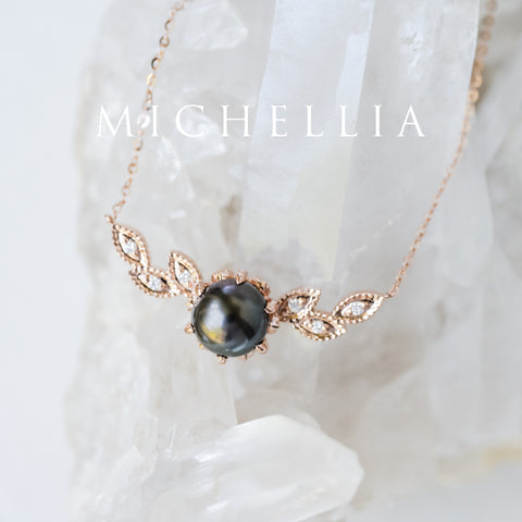 [Dahlia] Floral Leaf Necklace in Akoya Pearl Necklace michelliafinejewelry   