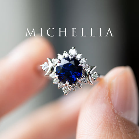 [Selene] Moon Goddess Engagement Ring in Blue Sapphire Women's Ring michelliafinejewelry   
