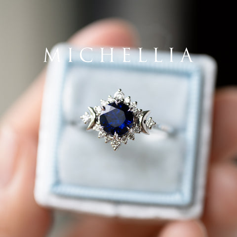 [Selene] Moon Goddess Engagement Ring in Blue Sapphire Women's Ring michelliafinejewelry   