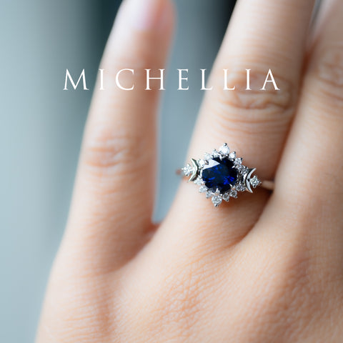 [Selene] Moon Goddess Engagement Ring in Blue Sapphire Women's Ring michelliafinejewelry   