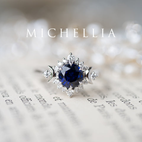 [Selene] Moon Goddess Engagement Ring in Blue Sapphire Women's Ring michelliafinejewelry   