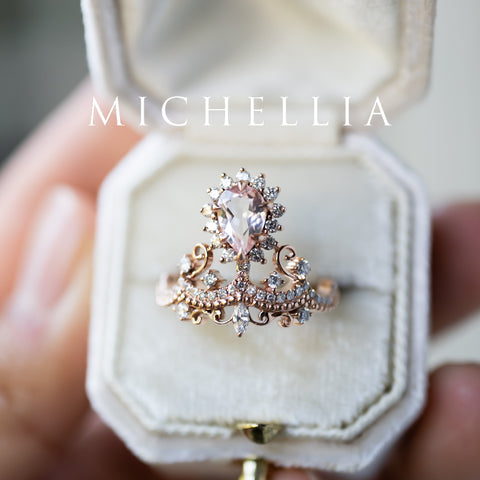[Angelique] Venetian Crown Engagement Ring in Morganite Women's Ring michelliafinejewelry