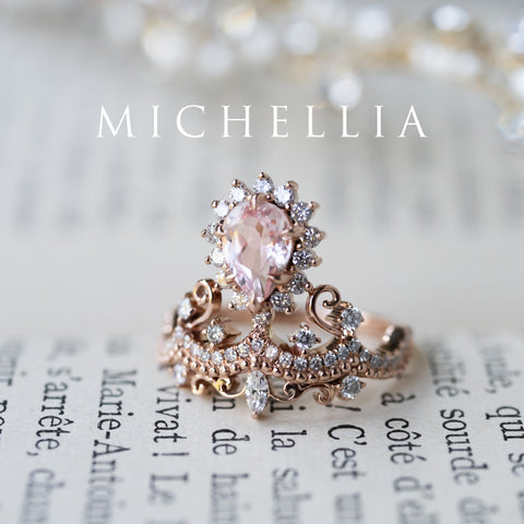 [Angelique] Venetian Crown Engagement Ring in Morganite Women's Ring michelliafinejewelry