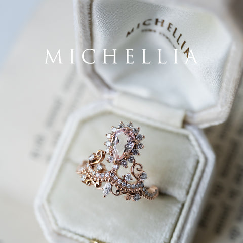 [Angelique] Venetian Crown Engagement Ring in Morganite Women's Ring michelliafinejewelry