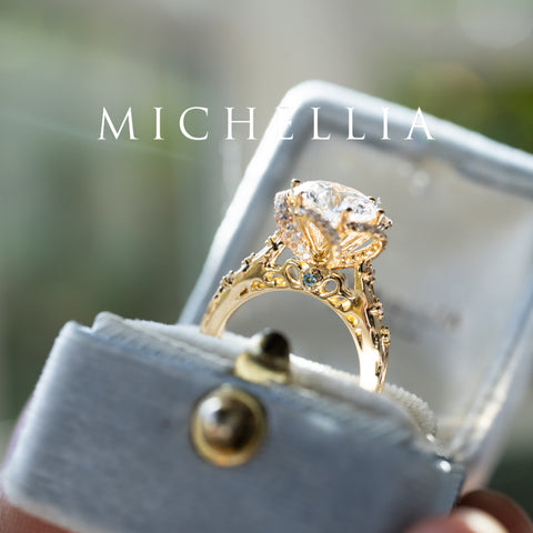 [Eliora] Vintage Regency Floral Engagement Ring with 2ct Lab Diamond, 18K Yellow Gold - One of A Kind Women's Ring michelliafinejewelry   