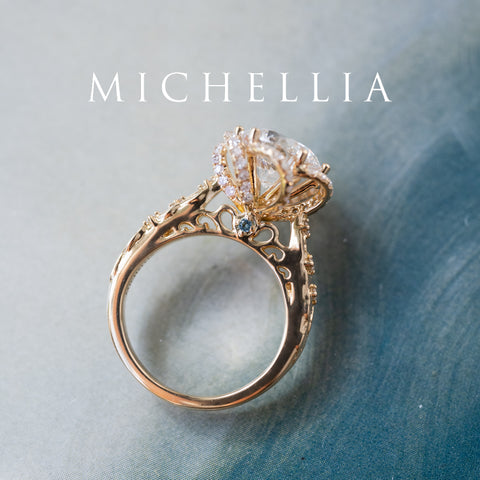 [Eliora] Vintage Regency Floral Engagement Ring with 2ct Lab Diamond, 18K Yellow Gold - One of A Kind Women's Ring michelliafinejewelry   