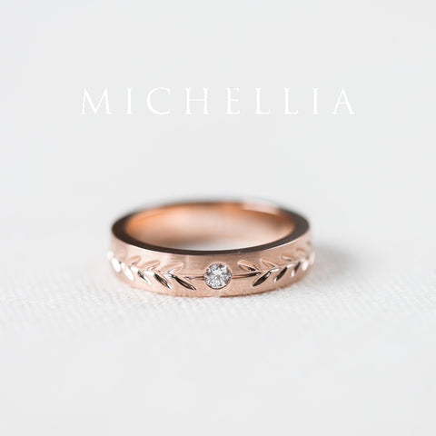 [Juniper] Unisex Gemstone Laurel Leaf Wedding Band in Ruby Men's Band Michellia Fine Jewelry   