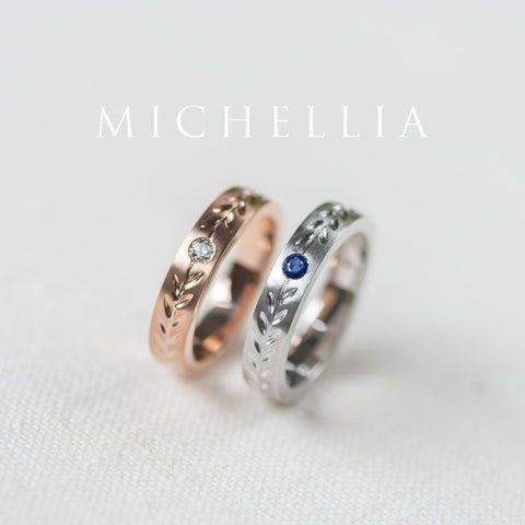 [Juniper] Unisex Gemstone Laurel Leaf Wedding Band in Blue Sapphire Men's Band Michellia Fine Jewelry   
