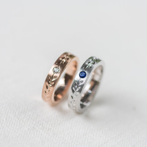 [Juniper] Unisex Gemstone Laurel Leaf Band in Australian Opal Men's Band Michellia Fine Jewelry   