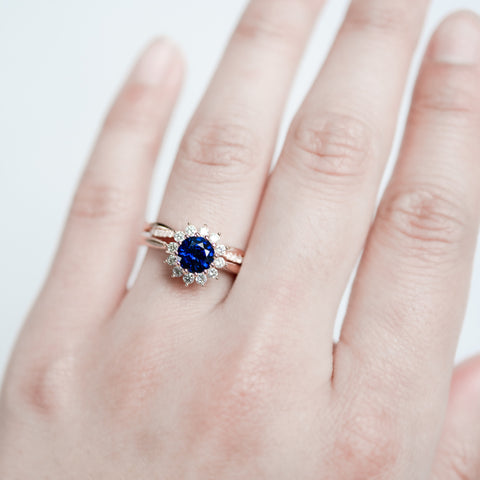 [Rosalie] Vintage Bloom Ring in Lab Blue Sapphire Women's Ring michelliafinejewelry   