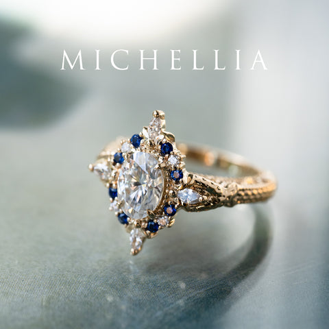 [Henrietta] Regency Custom Engagement Ring with Diamond, Moissanite & Sapphire - One of A Kind Women's Ring michelliafinejewelry   
