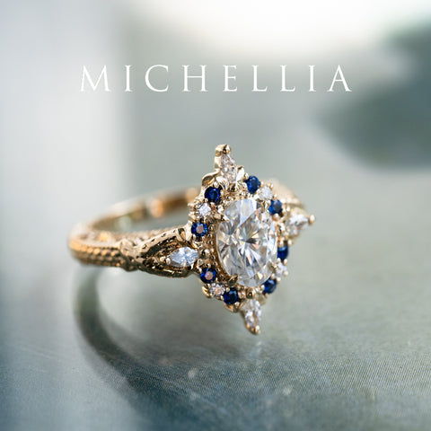 [Henrietta] Regency Custom Engagement Ring with Diamond, Moissanite & Sapphire - One of A Kind Women's Ring michelliafinejewelry   