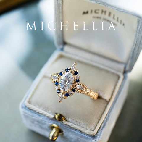 [Henrietta] Regency Custom Engagement Ring with Diamond, Moissanite & Sapphire - One of A Kind Women's Ring michelliafinejewelry   