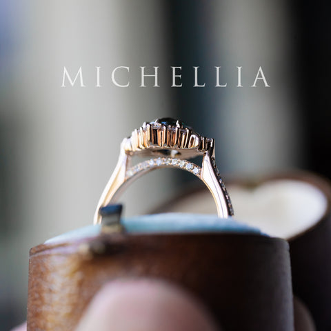 [Selene] Natural Teal Sapphire Moon Goddess Engagement Ring w/ Pave Shank, 18K Rose Gold, One of A Kind & Ready-to-Ship Women's Ring michelliafinejewelry