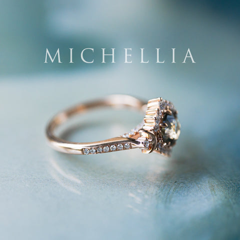 [Selene] Natural Teal Sapphire Moon Goddess Engagement Ring w/ Pave Shank, 18K Rose Gold, One of A Kind & Ready-to-Ship Women's Ring michelliafinejewelry