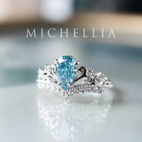 [Francesca] IGI Certified French Blue Diamond Pear Cut Platinum Engagement Ring, One of A Kind & Ready-to-Ship Women's Ring michelliafinejewelry