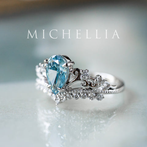 [Francesca] IGI Certified French Blue Diamond Pear Cut Platinum Engagement Ring, One of A Kind & Ready-to-Ship Women's Ring michelliafinejewelry