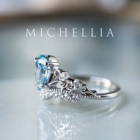 [Francesca] IGI Certified French Blue Diamond Pear Cut Platinum Engagement Ring, One of A Kind & Ready-to-Ship Women's Ring michelliafinejewelry