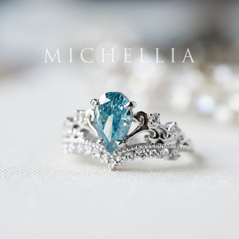 [Francesca] IGI Certified French Blue Diamond Pear Cut Platinum Engagement Ring, One of A Kind & Ready-to-Ship Women's Ring michelliafinejewelry