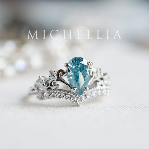 [Francesca] IGI Certified French Blue Diamond Pear Cut Platinum Engagement Ring, One of A Kind & Ready-to-Ship Women's Ring michelliafinejewelry