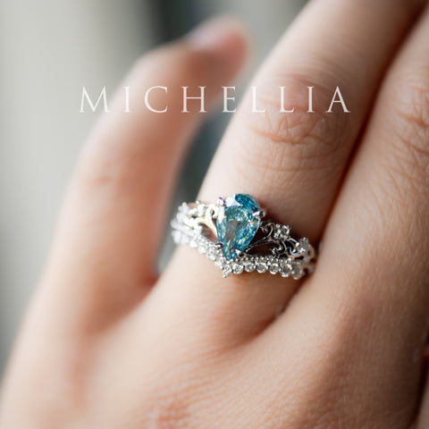 [Francesca] IGI Certified French Blue Diamond Pear Cut Platinum Engagement Ring, One of A Kind & Ready-to-Ship Women's Ring michelliafinejewelry