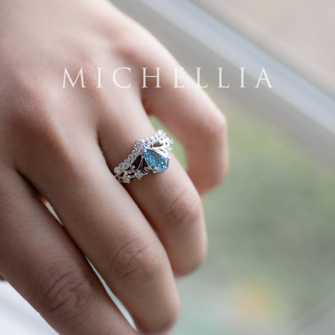 [Francesca] IGI Certified French Blue Diamond Pear Cut Platinum Engagement Ring, One of A Kind & Ready-to-Ship Women's Ring michelliafinejewelry