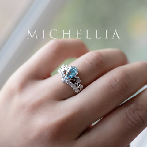 [Francesca] IGI Certified French Blue Diamond Pear Cut Platinum Engagement Ring, One of A Kind & Ready-to-Ship Women's Ring michelliafinejewelry