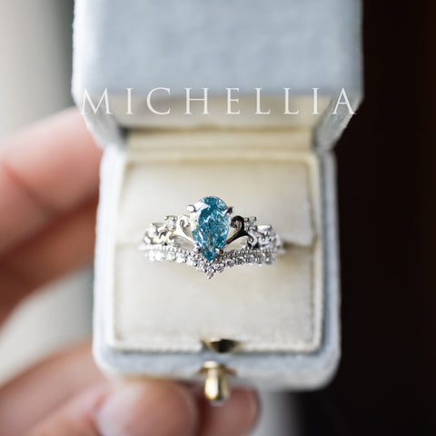 [Francesca] IGI Certified French Blue Diamond Pear Cut Platinum Engagement Ring, One of A Kind & Ready-to-Ship Women's Ring michelliafinejewelry