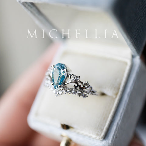 [Francesca] IGI Certified French Blue Diamond Pear Cut Platinum Engagement Ring, One of A Kind & Ready-to-Ship Women's Ring michelliafinejewelry