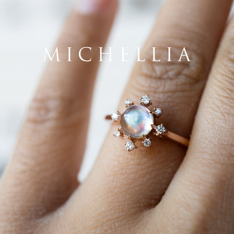 [Aurora] Northern Light Rainbow Moonstone Engagement Ring, 14K Rose Gold - One of A Kind & Ready-to-Ship Women's Ring michelliafinejewelry   