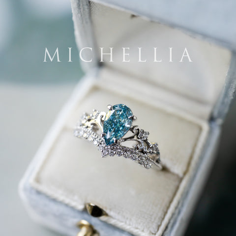 [Francesca] IGI Certified French Blue Diamond Pear Cut Platinum Engagement Ring, One of A Kind & Ready-to-Ship Women's Ring michelliafinejewelry