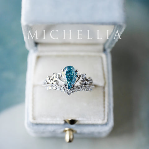 [Francesca] IGI Certified French Blue Diamond Pear Cut Platinum Engagement Ring, One of A Kind & Ready-to-Ship Women's Ring michelliafinejewelry