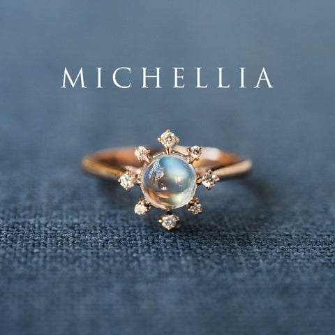 [Aurora] Northern Light Rainbow Moonstone Engagement Ring, 14K Rose Gold - One of A Kind & Ready-to-Ship Women's Ring michelliafinejewelry   
