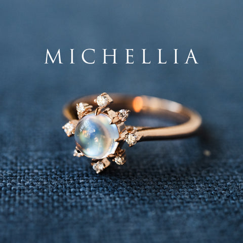 [Aurora] Northern Light Rainbow Moonstone Engagement Ring, 14K Rose Gold - One of A Kind & Ready-to-Ship Women's Ring michelliafinejewelry   