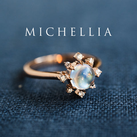 [Aurora] Northern Light Rainbow Moonstone Engagement Ring, 14K Rose Gold - One of A Kind & Ready-to-Ship Women's Ring michelliafinejewelry   