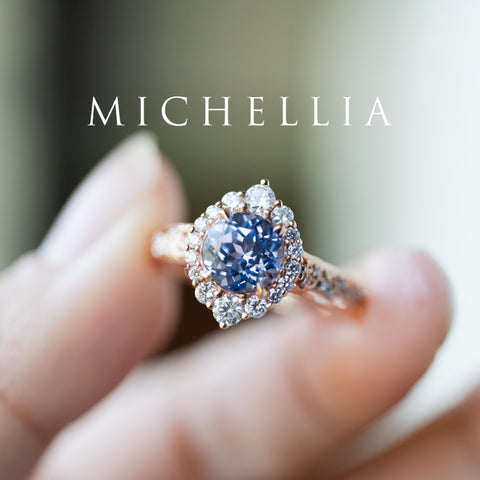 [Ophelia] Periwinkle Light Blue Sapphire Engagement Ring, 14K Rose Gold - One of A Kind Women's Ring michelliafinejewelry