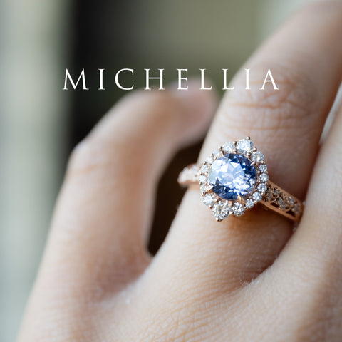 [Ophelia] Periwinkle Light Blue Sapphire Engagement Ring, 14K Rose Gold - One of A Kind Women's Ring michelliafinejewelry