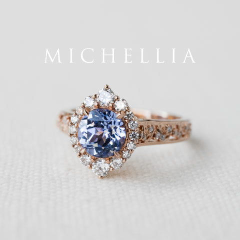 [Ophelia] Periwinkle Light Blue Sapphire Engagement Ring, 14K Rose Gold - One of A Kind Women's Ring michelliafinejewelry