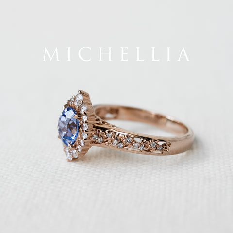 [Ophelia] Periwinkle Light Blue Sapphire Engagement Ring, 14K Rose Gold - One of A Kind Women's Ring michelliafinejewelry