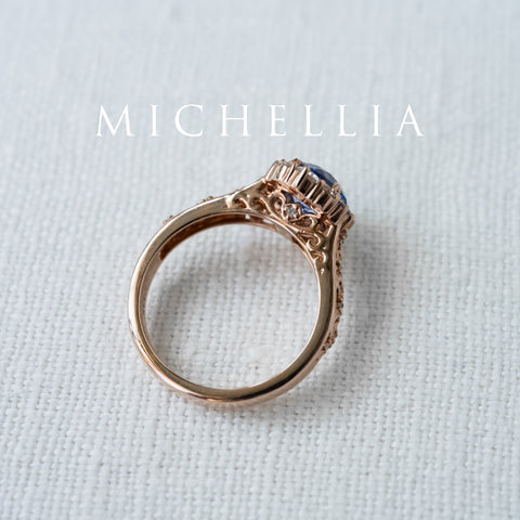 [Ophelia] Periwinkle Light Blue Sapphire Engagement Ring, 14K Rose Gold - One of A Kind Women's Ring michelliafinejewelry