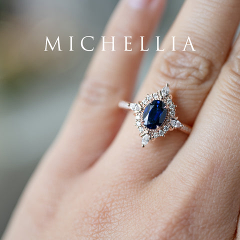 [Alessandra] Art Deco Oval Engagement Ring in Blue Sapphire Women's Ring michelliafinejewelry   