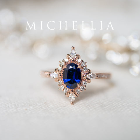 [Alessandra] Art Deco Oval Engagement Ring in Blue Sapphire Women's Ring michelliafinejewelry   